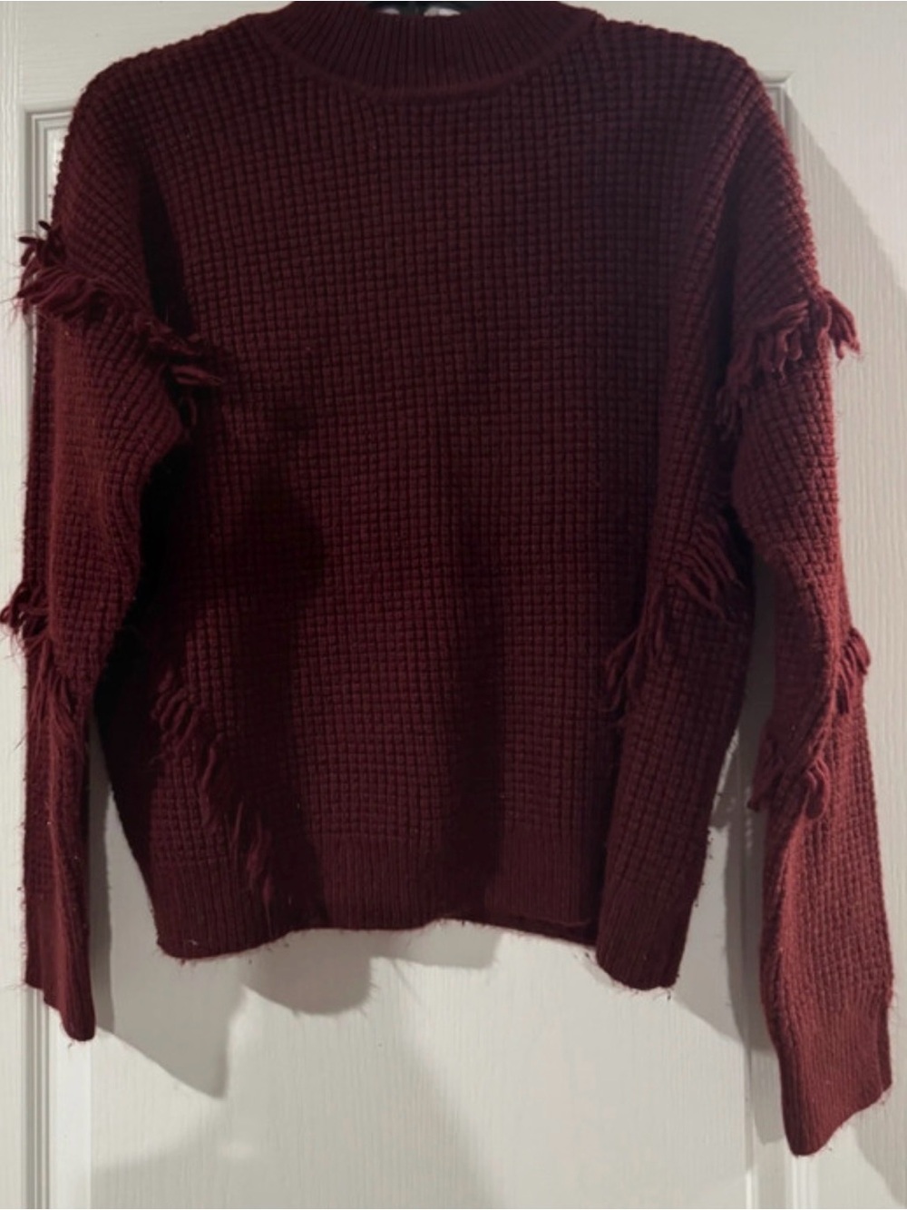 Michael Kors Burgundy Crewneck Fringe Knit Sweater